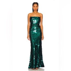 Bronx and Banco Emerald Green Strapless Sequin Maxi Gown